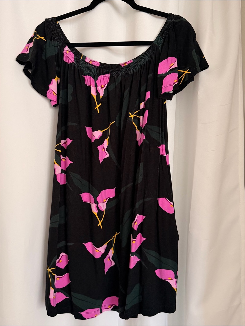 Ava Sky Off-Shoulder Black Dress with Pink Floral Print